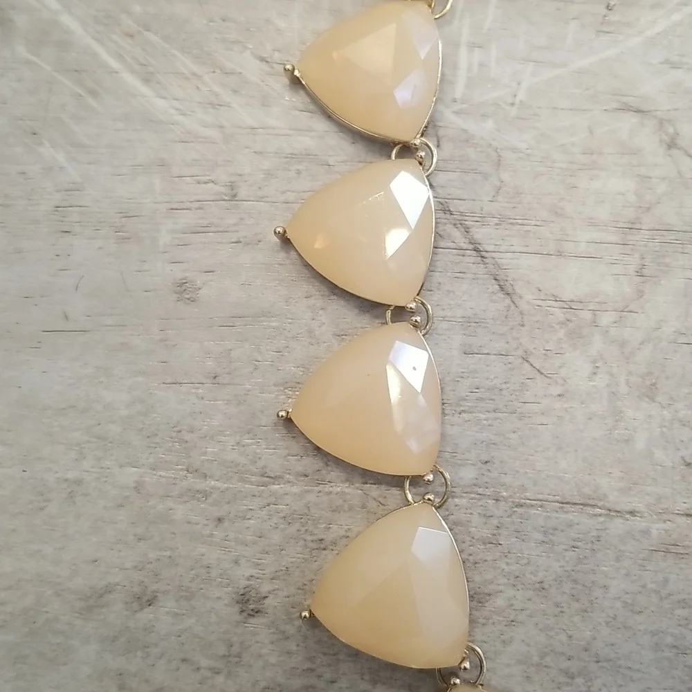 💕PEACH💕 Matching Necklace and Earring Set ~ Gold Chain Beige Pink Stones NWT